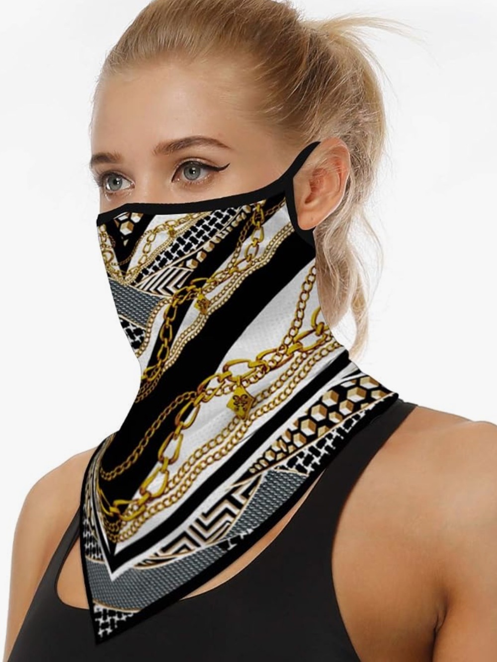 NWT Stylish Black & White Chain Print Neck Gaiter
